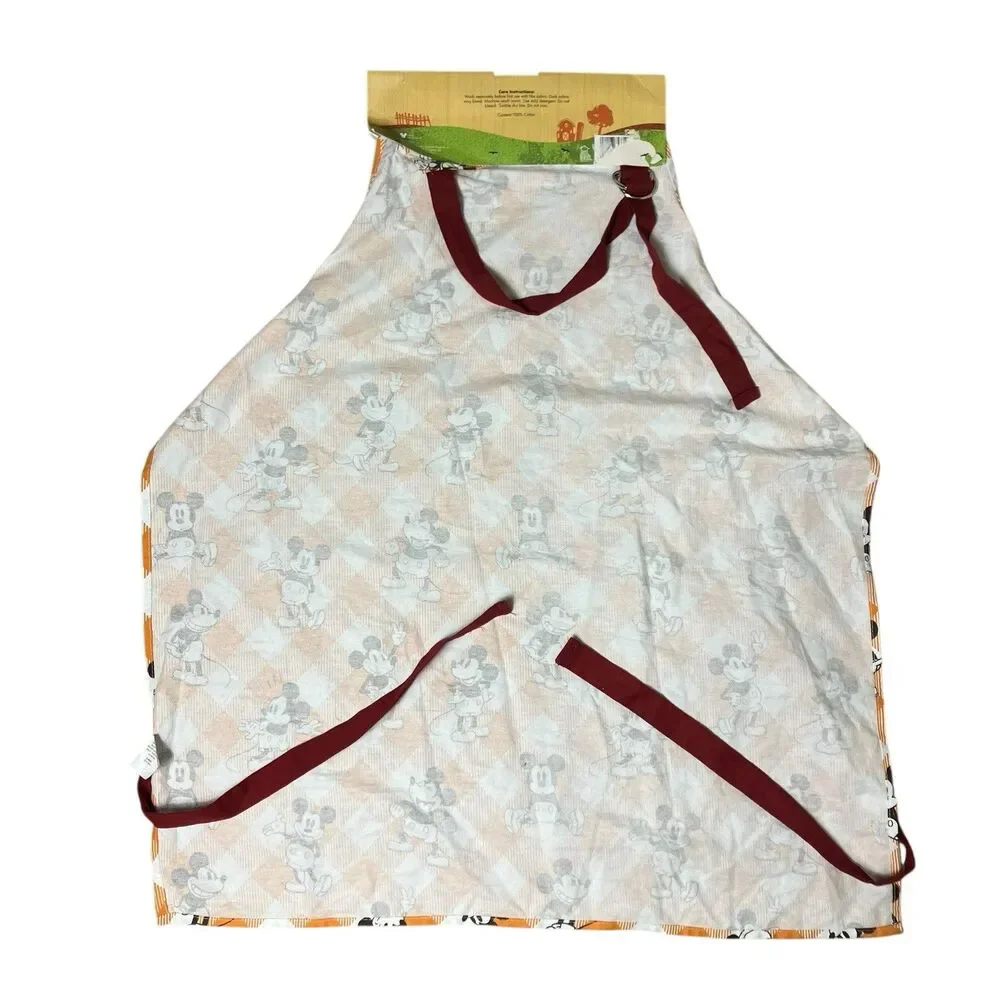 Disney Thanksgiving Apron Orange Fall Mickey Mouse Plaid Holiday Kitchen‎